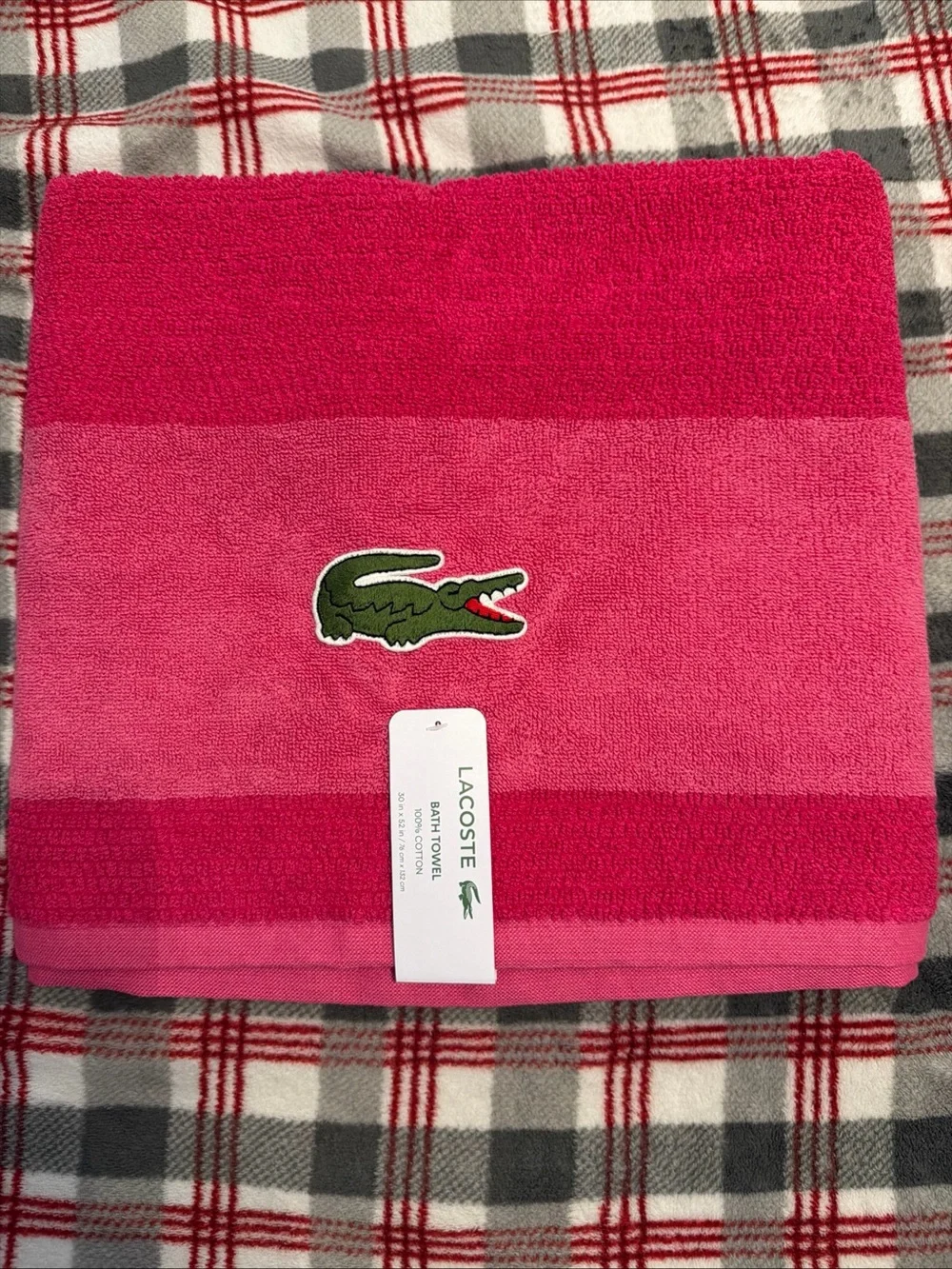 Lacoste Two-Tone Pink Cotton Bath Towel with Crocodile Patch